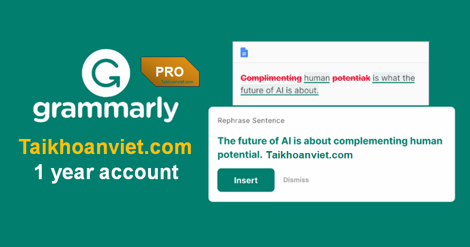 Grammarly Pro 1 năm (có AI) - nâng cấp trên tài khoản cá nhân của bạn - tối đa 5 thiết bị